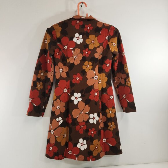 1960s Flower Power Long Sleeved Dress Floral Mod Psychedelic Neck Tie Small - Picture 5 of 10